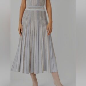NEW NWT Ann Taylor Gray and Cream Striped Midi Skirt